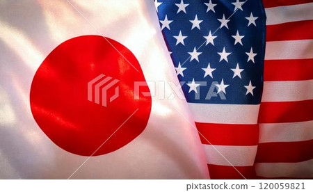 Overlapping American and Japanese flags national flag 120059821