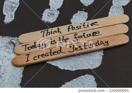 positive thoughts to increase self esteem on the background of a handprint 120060665