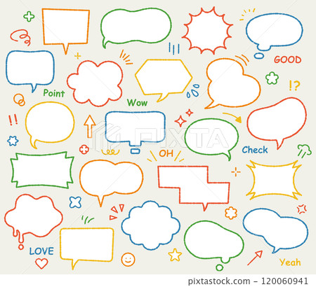 Speech bubble and icon illustration set Material Headline Decorative border Speech bubble Sunburst Decoration Flat Speech bubble and icon illustration set Material Headline Decorative border Speech bubble Sunburst Decoration Flat 120060941