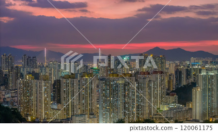 Kowloon West Night Scenic Urban Views and Vibrant City Life in Hong Kong 120061175