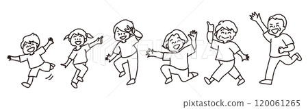 A healthy family, from children to the elderly, dancing energetically (line drawing, white paint) 120061265