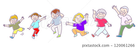 A healthy family dancing energetically from children to the elderly (color) 120061266