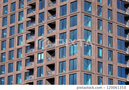 Contemporary Concrete and Glass Apartment Building Facade with Balconies 120061358