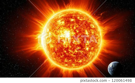 3DCG image of a solar flare and the Earth seen from space 120061498