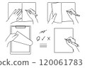 Writing hands, turning hands (top view, line drawing only) 120061783
