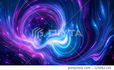 Abstract cosmic landscape featuring neon hues of blue, purple, and pink, with luminous stars and swirling energy fields creating an ethereal glow, space scene captures the beauty, science, astronomy 120062185