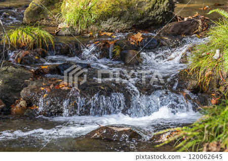 The flow of the Tatsuzawa River in late autumn, a view from the promenade, Inawashiro, Fukushima 120062645