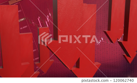 The Red arrow Down on Business background 3d rendering. The Red arrow Down on Business background 3d rendering. 120062740