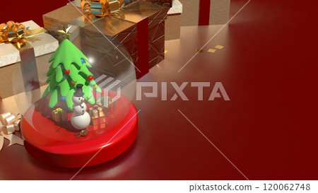 The Snow man in glass ball and gift box for holiday and celebration  concept 3d rendering. 120062748