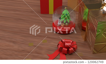 The Snow man in glass ball and gift box for holiday and celebration concept 3d rendering. The Snow man in glass ball and gift box for holiday and celebration concept 3d rendering. 120062749