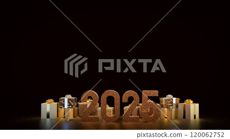 The 2025 number and gift box for new year or celebration concept 3d rendering. The 2025 number and gift box for new year or celebration concept 3d rendering. 120062752