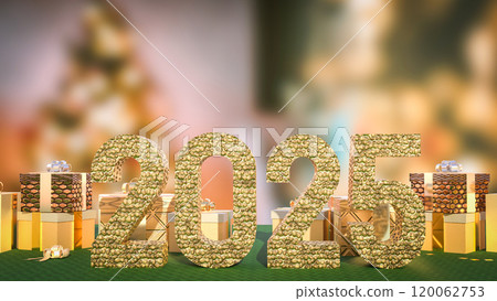 The 2025 number and gift box for new year or celebration concept 3d rendering. 120062753