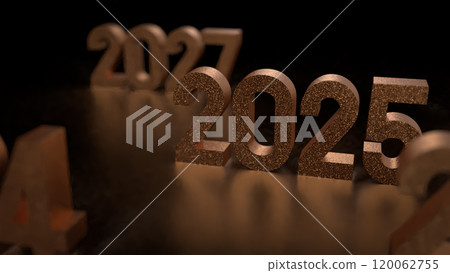 The Gold 2025 number for new year or celebration concept 3d rendering. 120062755