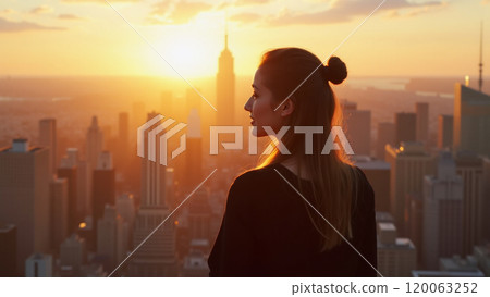 Golden Beauty Young Woman in Black Enjoying the Cityscape Golden Beauty Young Woman in Black Enjoying the Cityscape 120063252