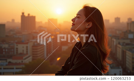 Golden Beauty Young Woman in Black Enjoying the Cityscape Golden Beauty Young Woman in Black Enjoying the Cityscape 120063253