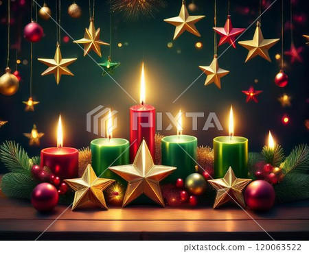 Christmas image illustration (stars and candles) (AI generated image) 120063522