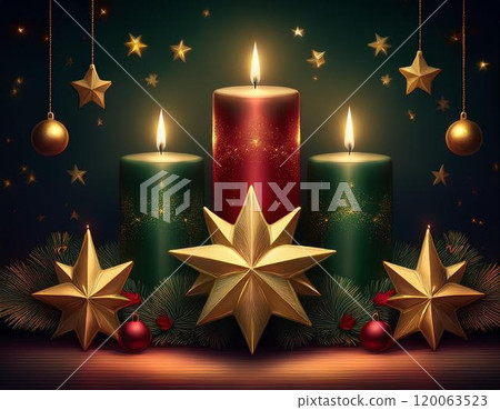 Christmas image illustration (stars and candles) (AI generated image) 120063523