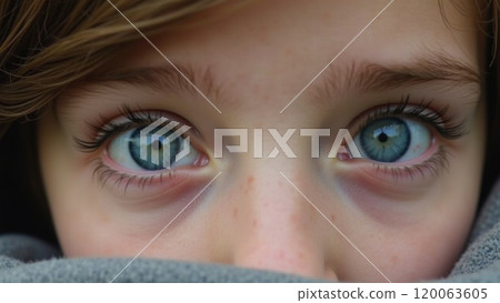 Close Up Portrait of Blue Eyes Looking into the Lens 120063605