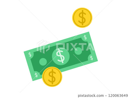Dollar bills and coins 120063649