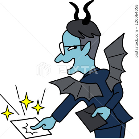 Illustration of a dishonest businessman hiding the truth by showing false documents 120064059