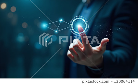 The Future of AI Robot and Human Hands Touching in Big Data 120064114