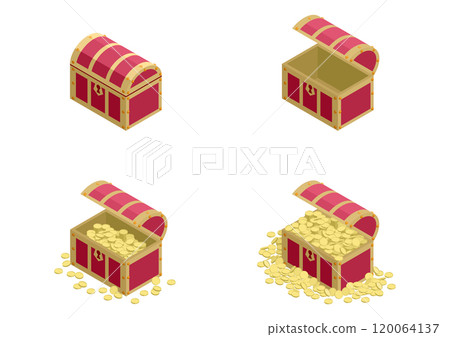 A set of four treasure chests hidden deep in the labyrinth, full of the romance of treasure hunters 120064137