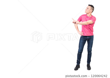 Annoyed man gesturing no while showing dissatisfaction 120064242