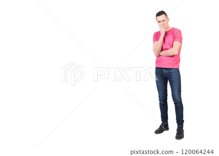 Thoughtful man with puzzled face in studio 120064244
