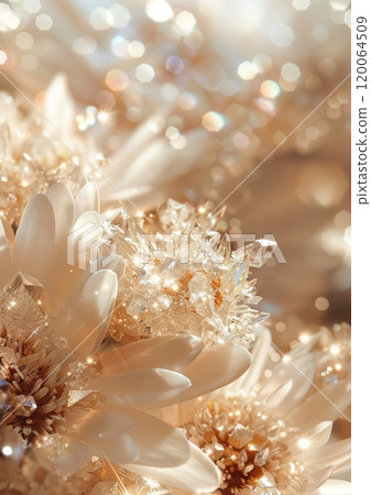 Sparkling White Flowers with Crystal Accents in Soft Focus Background Sparkling White Flowers with Crystal Accents in Soft Focus Background 120064509