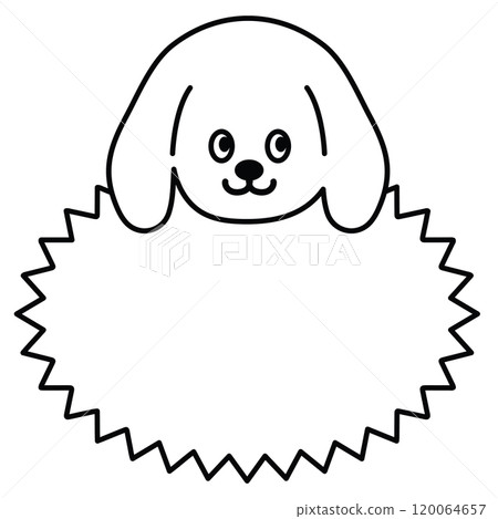 Outline of puppy with blank space to insert text for kid colouring book, art, painting, name tag, cartoon, character, comic, message, dialogue, sticker, pet shop, animal, dog lover, foster home, print 120064657
