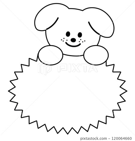 Outline of puppy with blank space to insert text for kid colouring book, art, painting, name tag, cartoon, character, comic, message, dialogue, sticker, pet shop, animal, dog lover, foster home, print 120064660