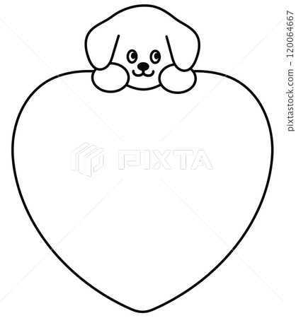 Outline of puppy with heart shape space to insert text for kid colouring book, art, painting, name tag, cartoon, character, comic, message, dialogue, sticker, pet shop, animal, dog lover, foster home 120064667