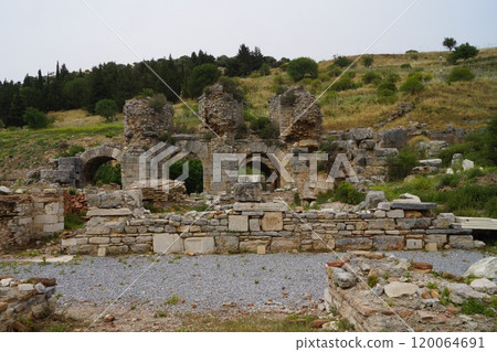 Baths of Varius in the ruins of Ephesus near Izmir, Turkey 120064691