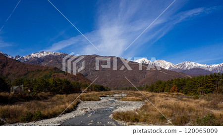 長野縣白馬村晴朗的天空和白雪皚皚的北阿爾卑斯山 長野縣白馬村晴朗的天空和白雪皚皚的北阿爾卑斯山 120065009