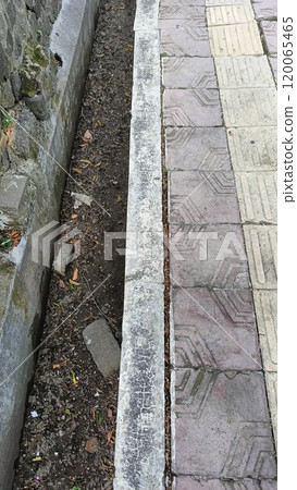 Contrasting Urban Textures Sidewalk and Dirt Pathway Contrasting Urban Textures Sidewalk and Dirt Pathway 120065465