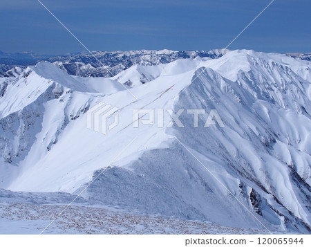 冬天從谷川山看到的上越國境山脊和千倉山地區 120065944