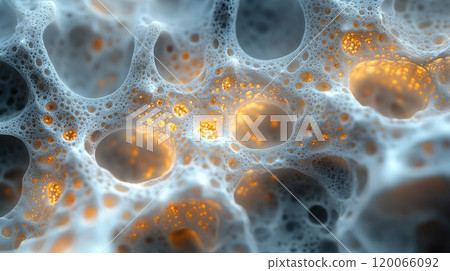 Luminous macro view of porous foam structure with abstract patterns AI Generative 120066092