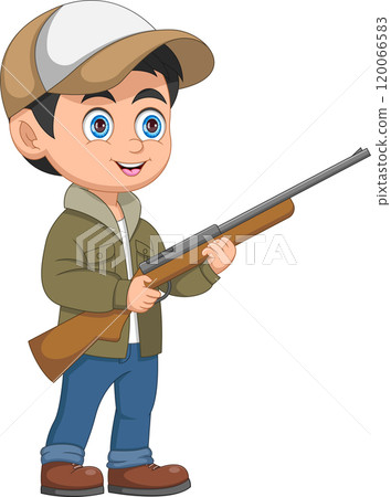 cartoon hunter boy with a rifle 120066583