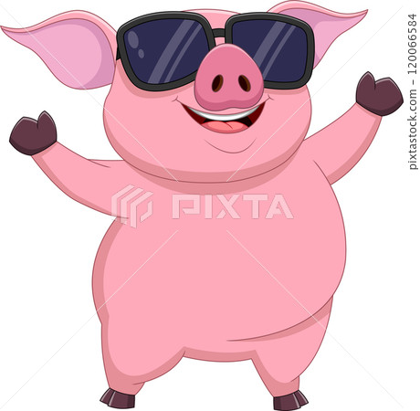 cartoon cute pig wearing sunglasses 120066584