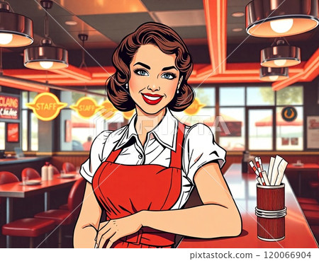 AI-generated image: 1950s American vintage cafe waitress 120066904