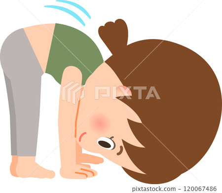 Woman bending forward with palms on the floor Woman bending forward with palms on the floor 120067486