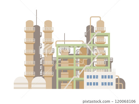 Vector illustration of a large factory in a petrochemical complex that supports industry Vector illustration of a large factory in a petrochemical complex that supports industry 120068106