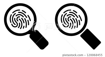 Magnifying glass and fingerprint search icon. Crime Investigation. Security system. Access Control. Magnifying glass and fingerprint search icon. Crime Investigation. Security system. Access Control. 120068455