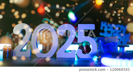 New Year 2025 - Celebration - Abstract Defocused Lights. Beautiful Panoramic web banner 120068581