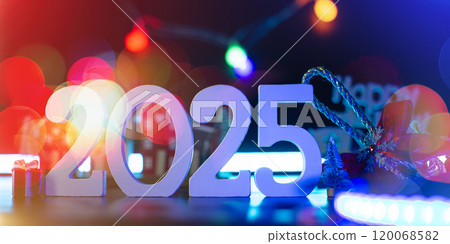 New Year 2025 - Celebration - Abstract Defocused Lights. Beautiful Panoramic web banner 120068582