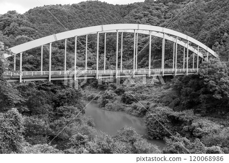 壩湖上的橋樑（黑白影像） 120068986