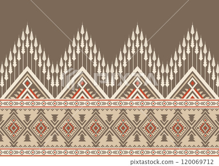 Ethnic tribal designs Navajo Aztec seamless pattern brown red stripe geomatics Native American motifs designs traditional textiles, rugs, fabric applications, table carpet, decorative arts p6 120069712