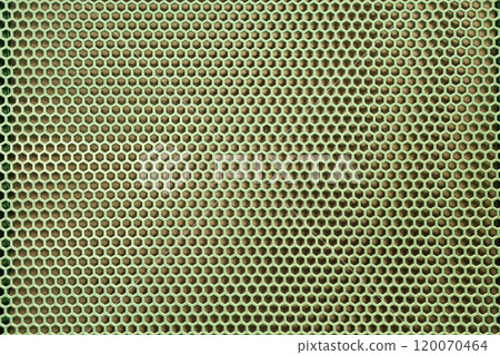Green Metal Hexagonal Wall Background. 120070464