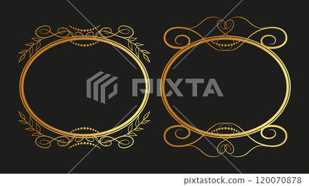Vintage gold frames dark background swirls lines. Majestic Layout For book covers, magazines, postcards, invitations, certificates, business cards. Vector illustration. 120070878