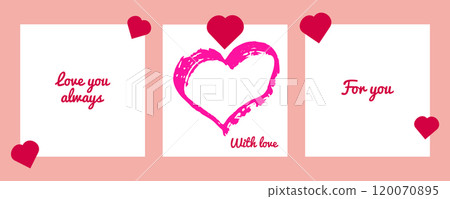 Valentines Day mockup scrapbook on pink wall for flyer store social media banner. Playful Design. Vector illustration. 120070895